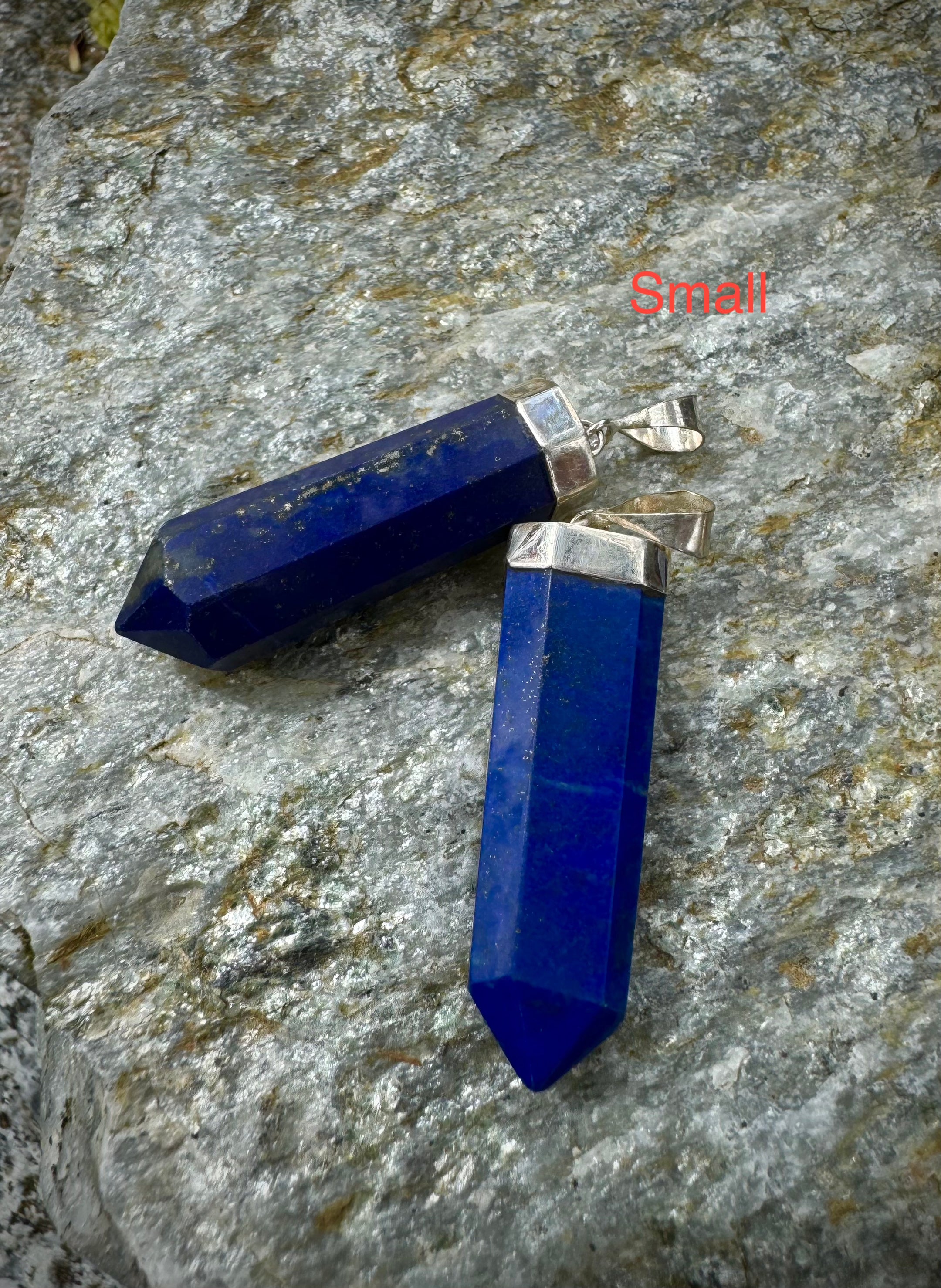 Polished Lapis Lazuli Point Pendant Sterling Silver .925, Beautiful Gemstone Jewelry - The Celestial Boutique