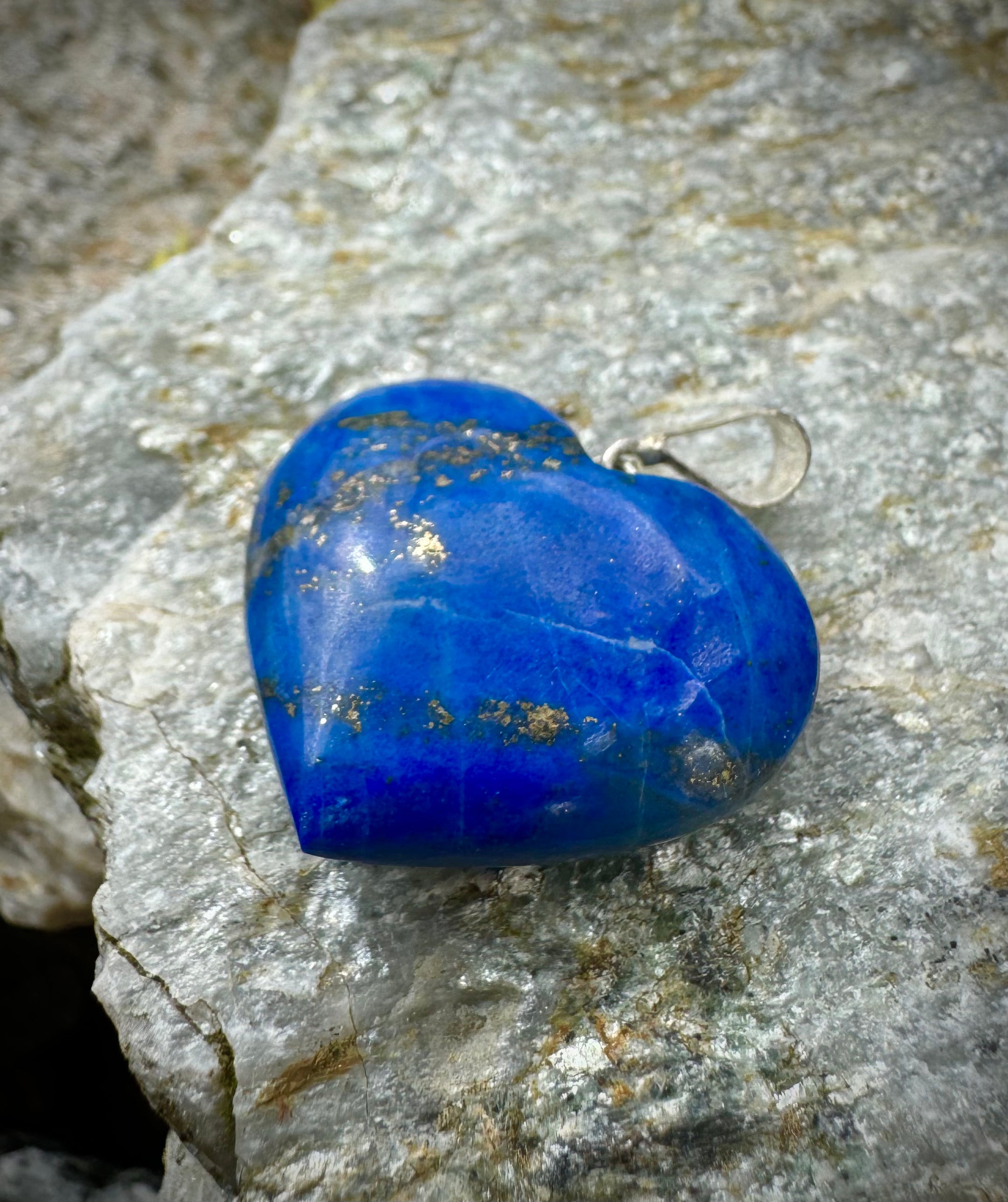 Polished Lapis Lazuli Heart Pendant, Sterling Silver .925, Beautiful Gemstone Jewelry - The Celestial Boutique