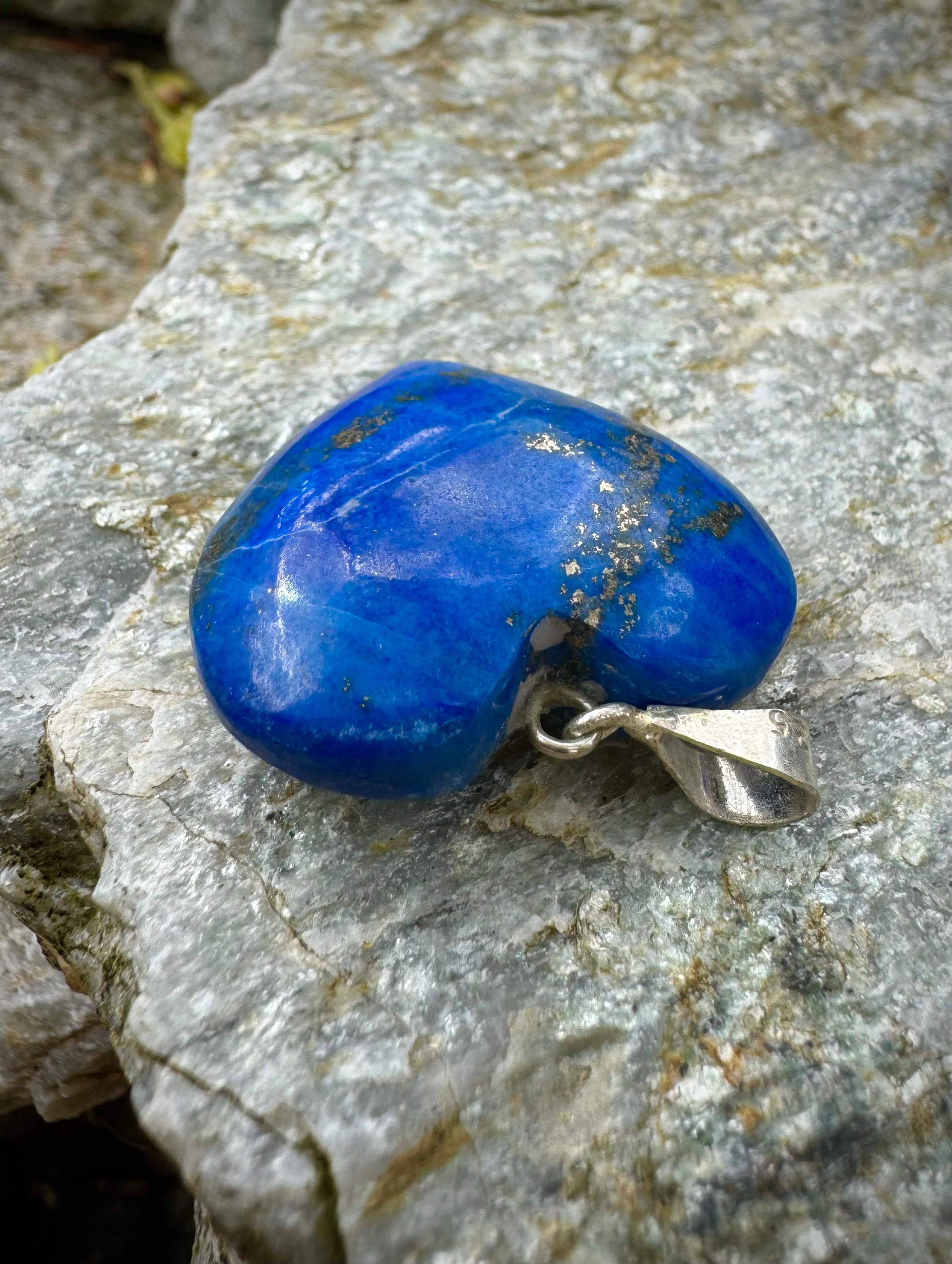 Polished Lapis Lazuli Heart Pendant, Sterling Silver .925, Beautiful Gemstone Jewelry - The Celestial Boutique