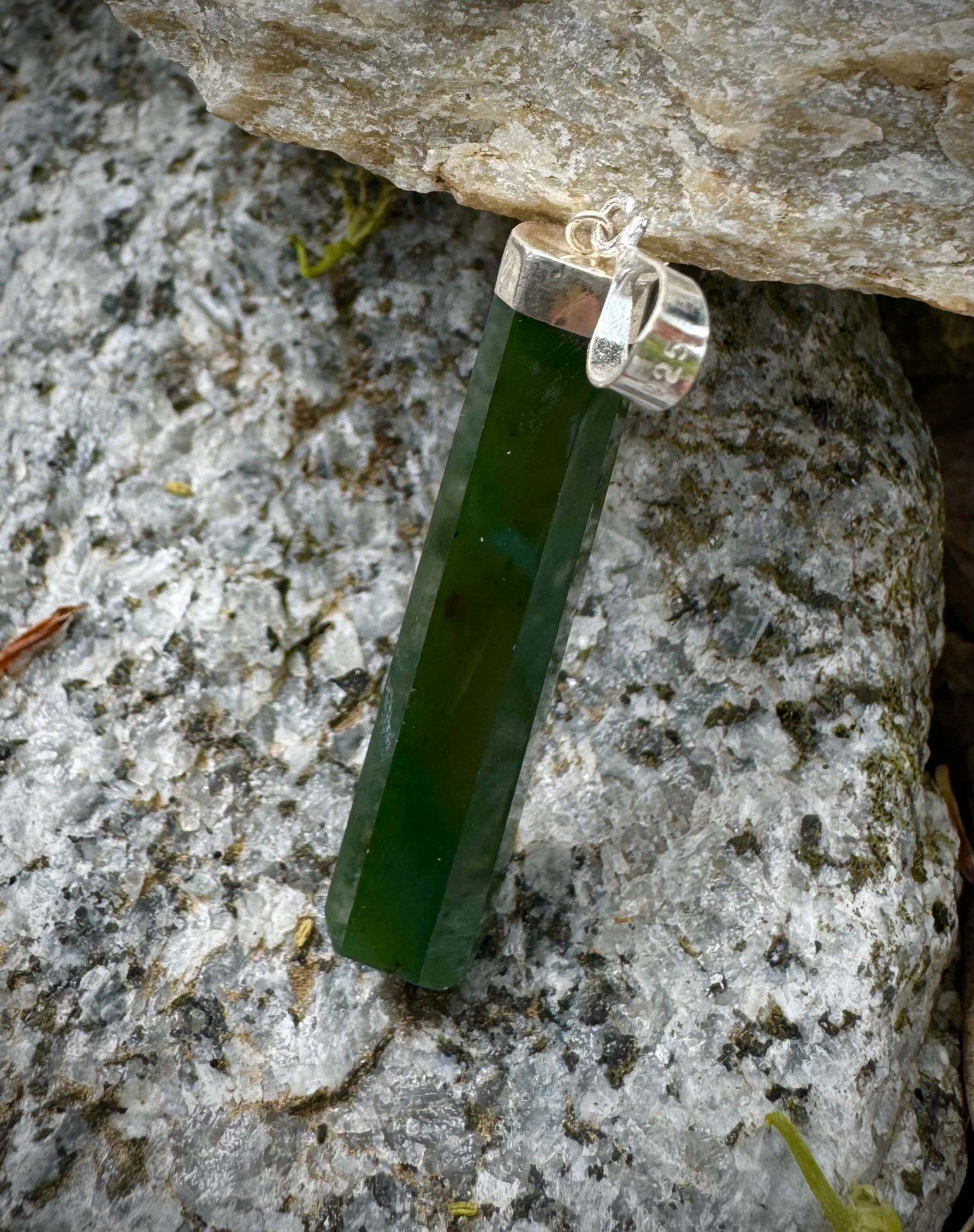 Polished Nephrite Jade Point Pendant Sterling Silver .925, Beautiful! - The Celestial Boutique