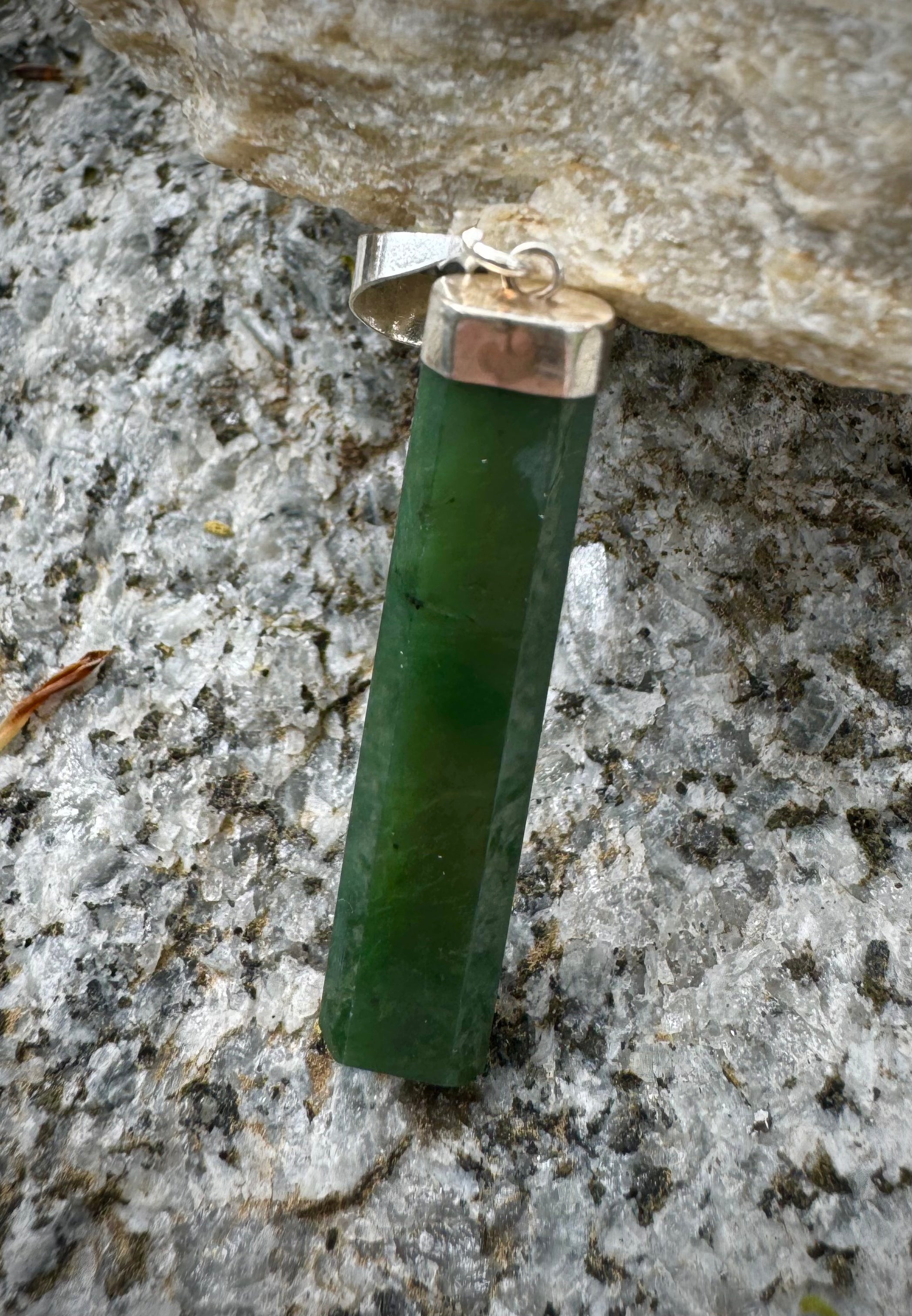 Polished Nephrite Jade Point Pendant Sterling Silver .925, Beautiful! - The Celestial Boutique