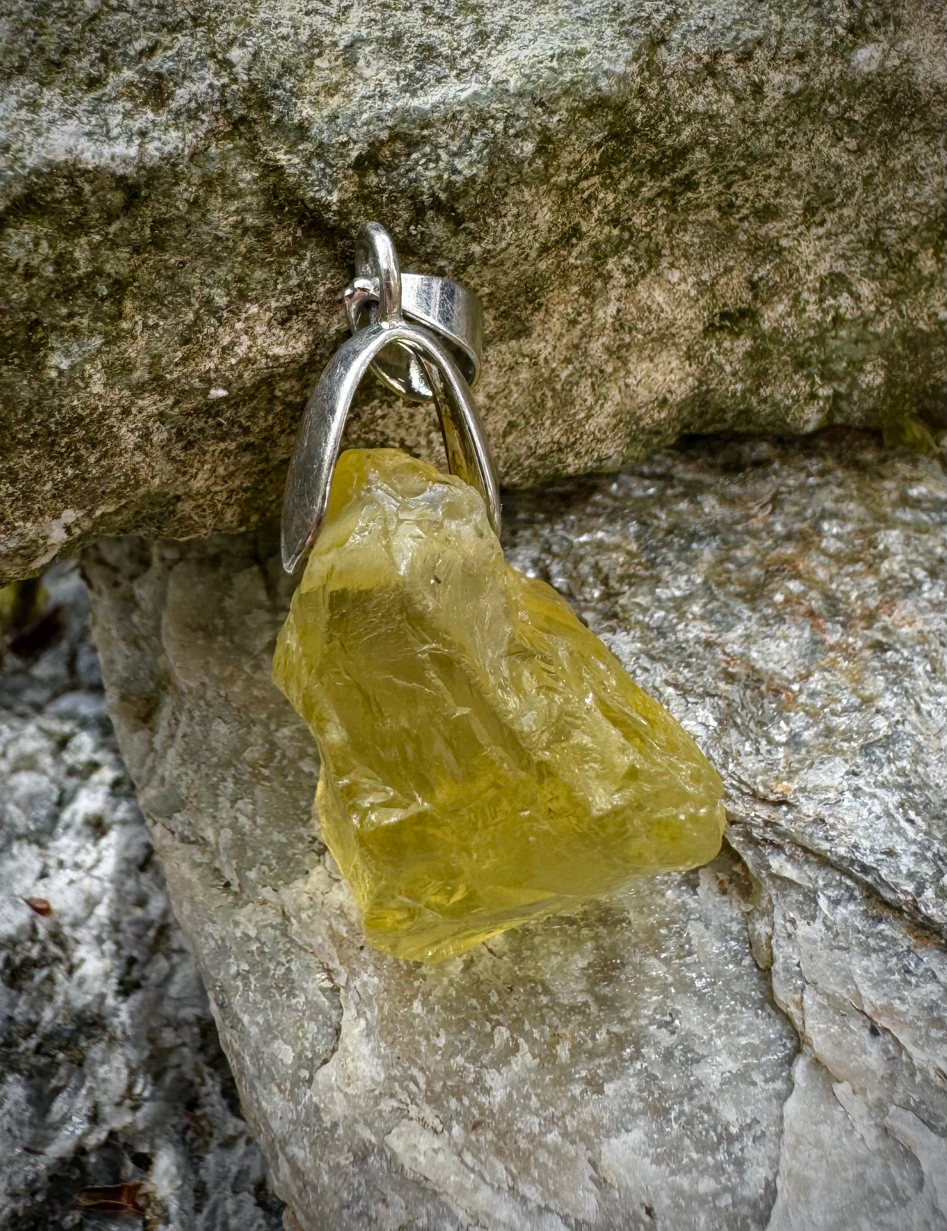 Raw Lemon Quartz Chunk Pendant, Sterling Silver .925, Beautiful Gemstone Jewelry - The Celestial Boutique