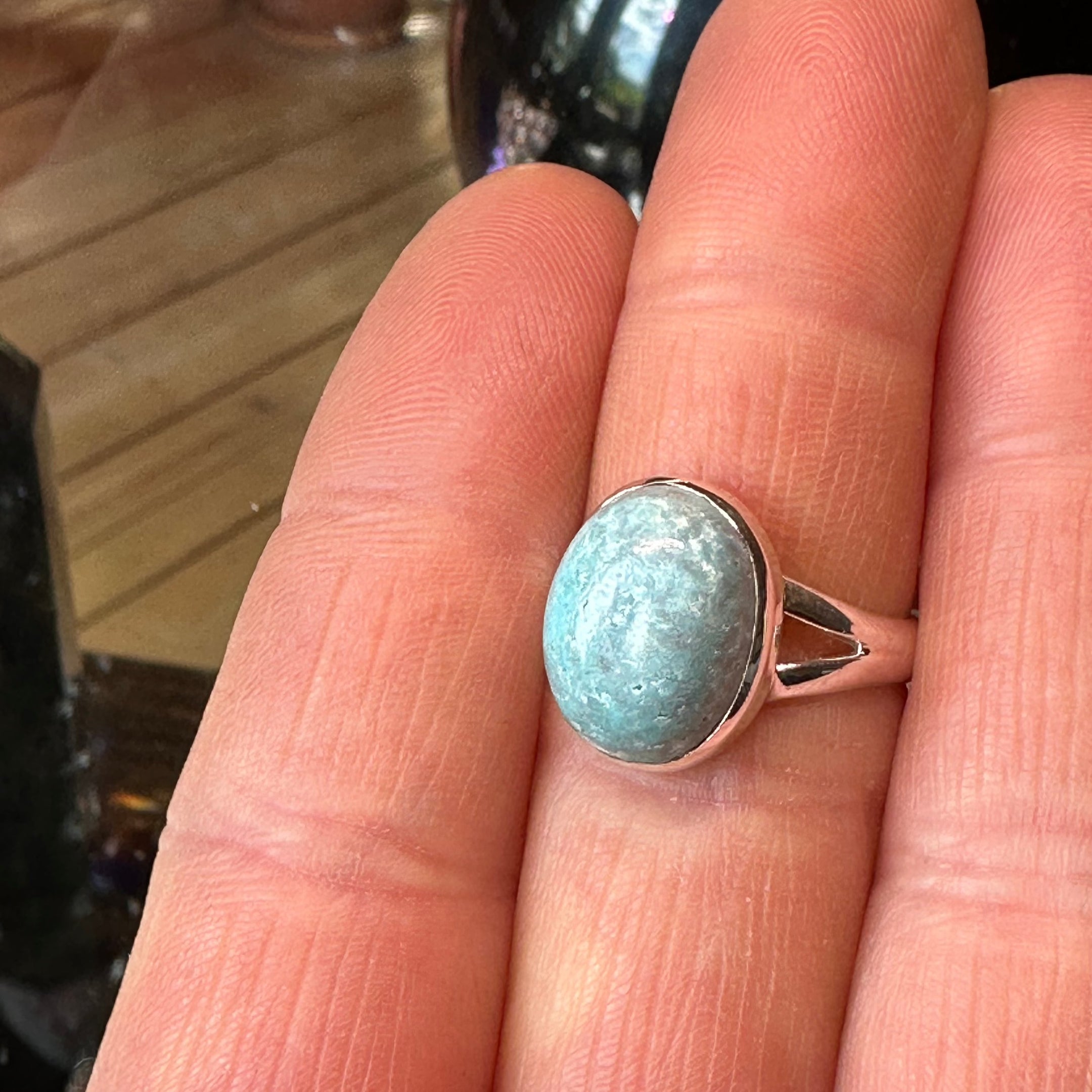 Turquoise Crystal Ring from Arizona - 925 Sterling Silver, Beautiful and Authentic, Size 8 - The Celestial Boutique