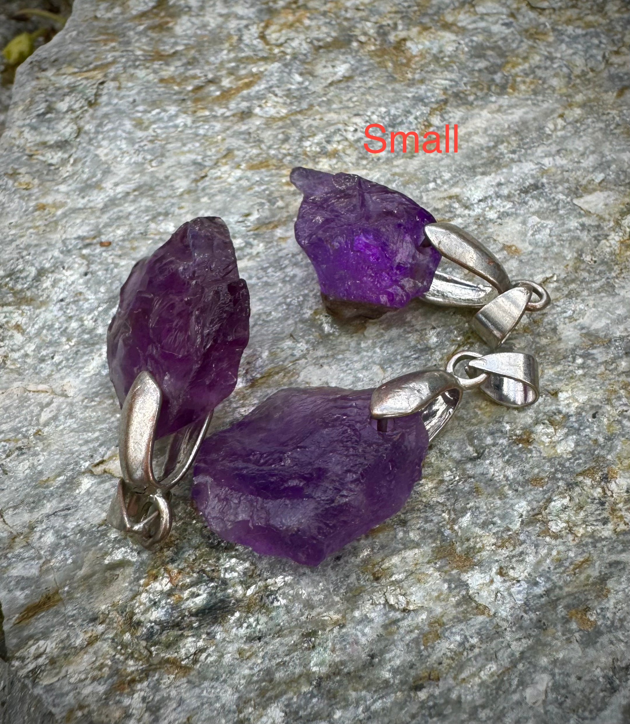 Raw Amethyst Chunk Pendant, Sterling Silver .925, Beautiful Gemstone Jewelry - The Celestial Boutique