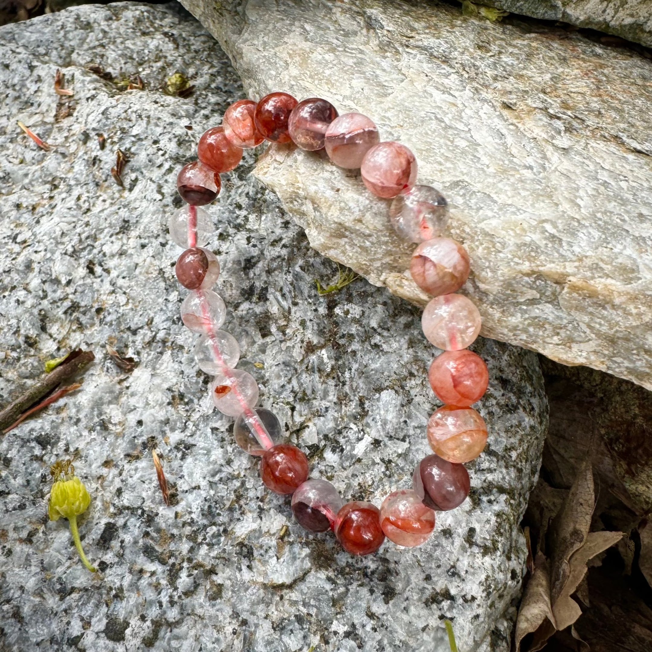 Natural Fire Quartz 8mm Bead Bracelet, Stretch Band, Handmade Gemstone Jewelry, Healing Crystal, Unisex Gift, Energy Bracelet - The Celestial Boutique