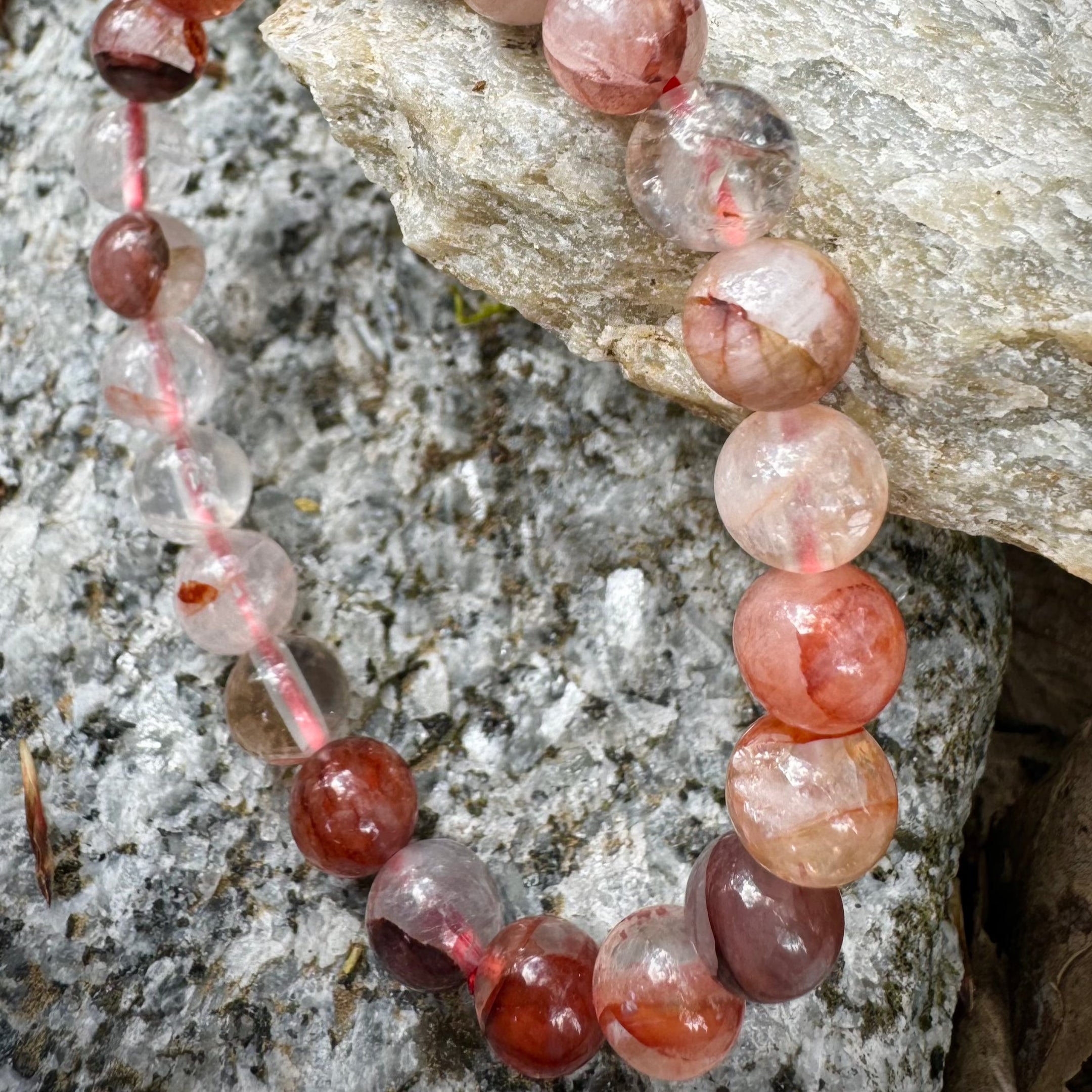 Natural Fire Quartz 8mm Bead Bracelet, Stretch Band, Handmade Gemstone Jewelry, Healing Crystal, Unisex Gift, Energy Bracelet - The Celestial Boutique