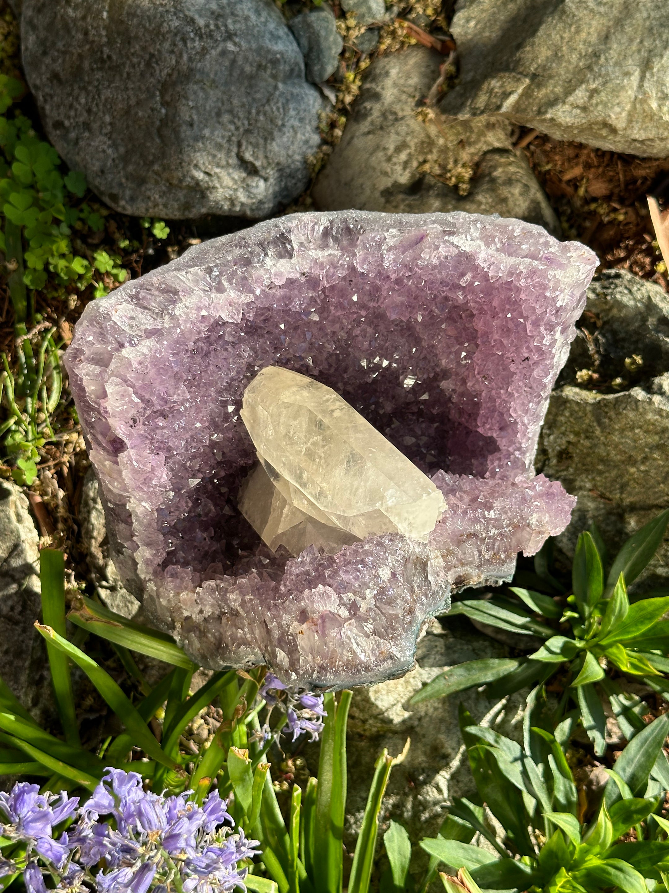 Top Quality XL Amethyst Cluster & Calcite Crystal Point - Healing and Meditation - The Celestial Boutique