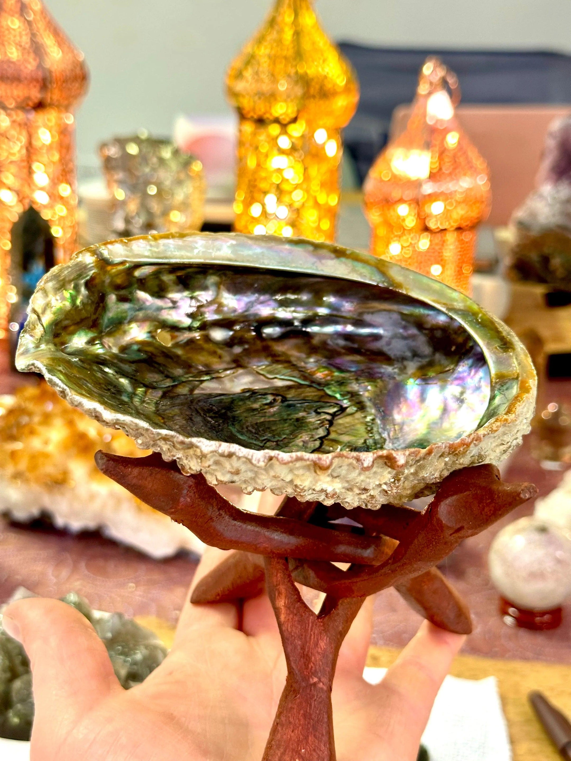 Large Natural Abalone Shell Smudge bowl With Stand, High Quality, Perfect for Cleansing - Smudging - The Celestial Boutique