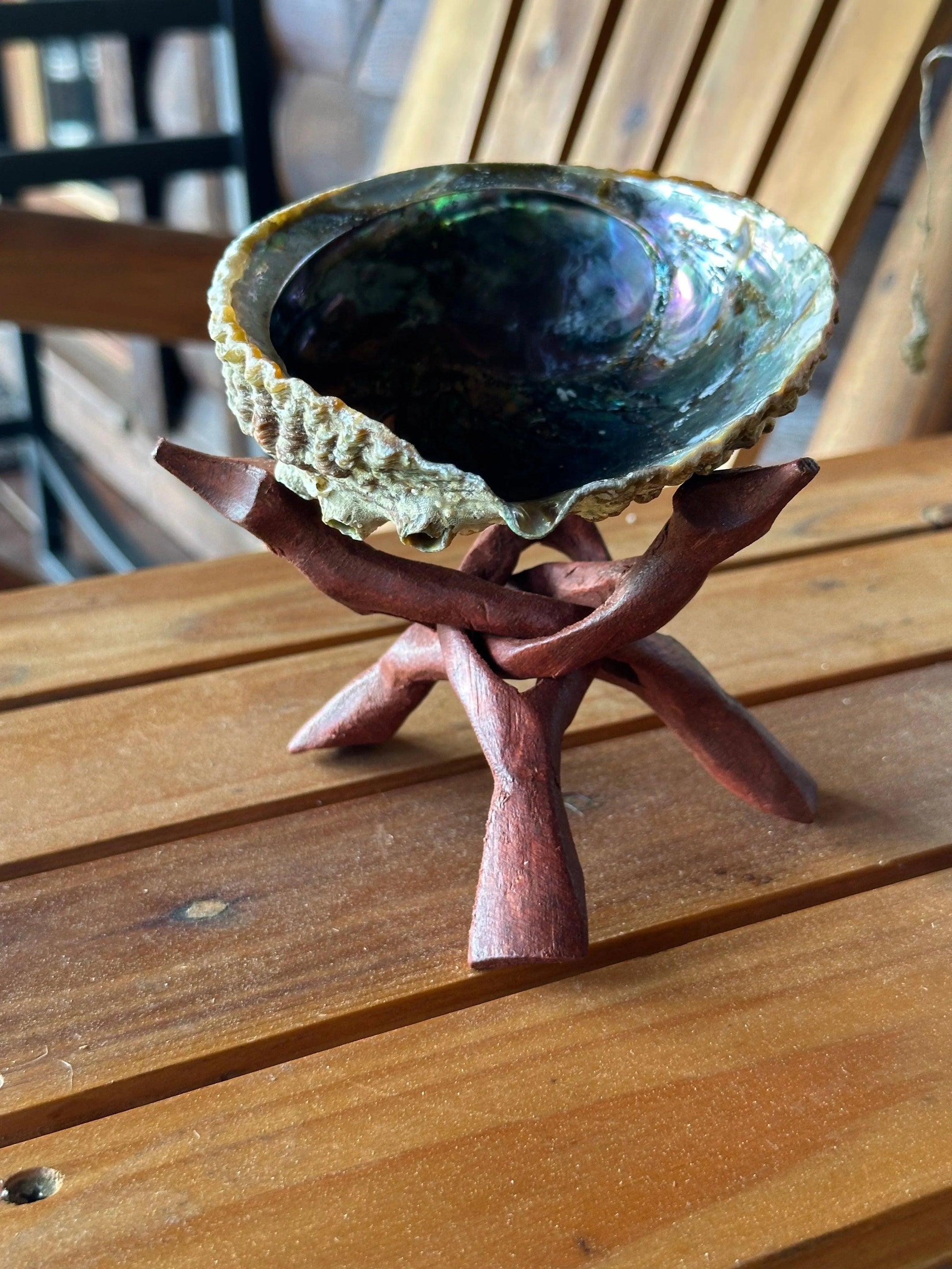 Large Natural Abalone Shell Smudge bowl With Stand, High Quality, Perfect for Cleansing - Smudging - The Celestial Boutique