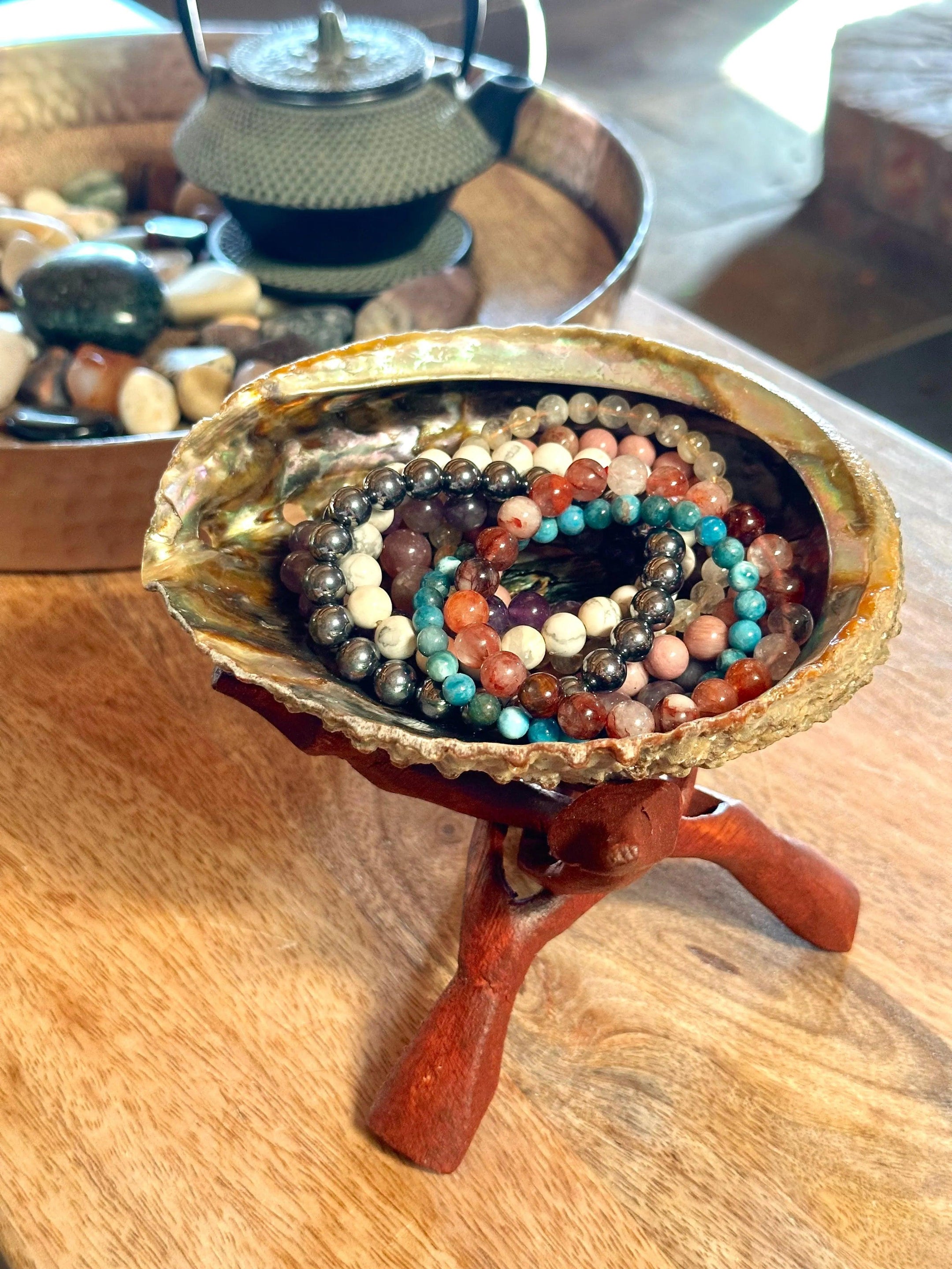 Large Natural Abalone Shell Smudge bowl With Stand, High Quality, Perfect for Cleansing - Smudging - The Celestial Boutique