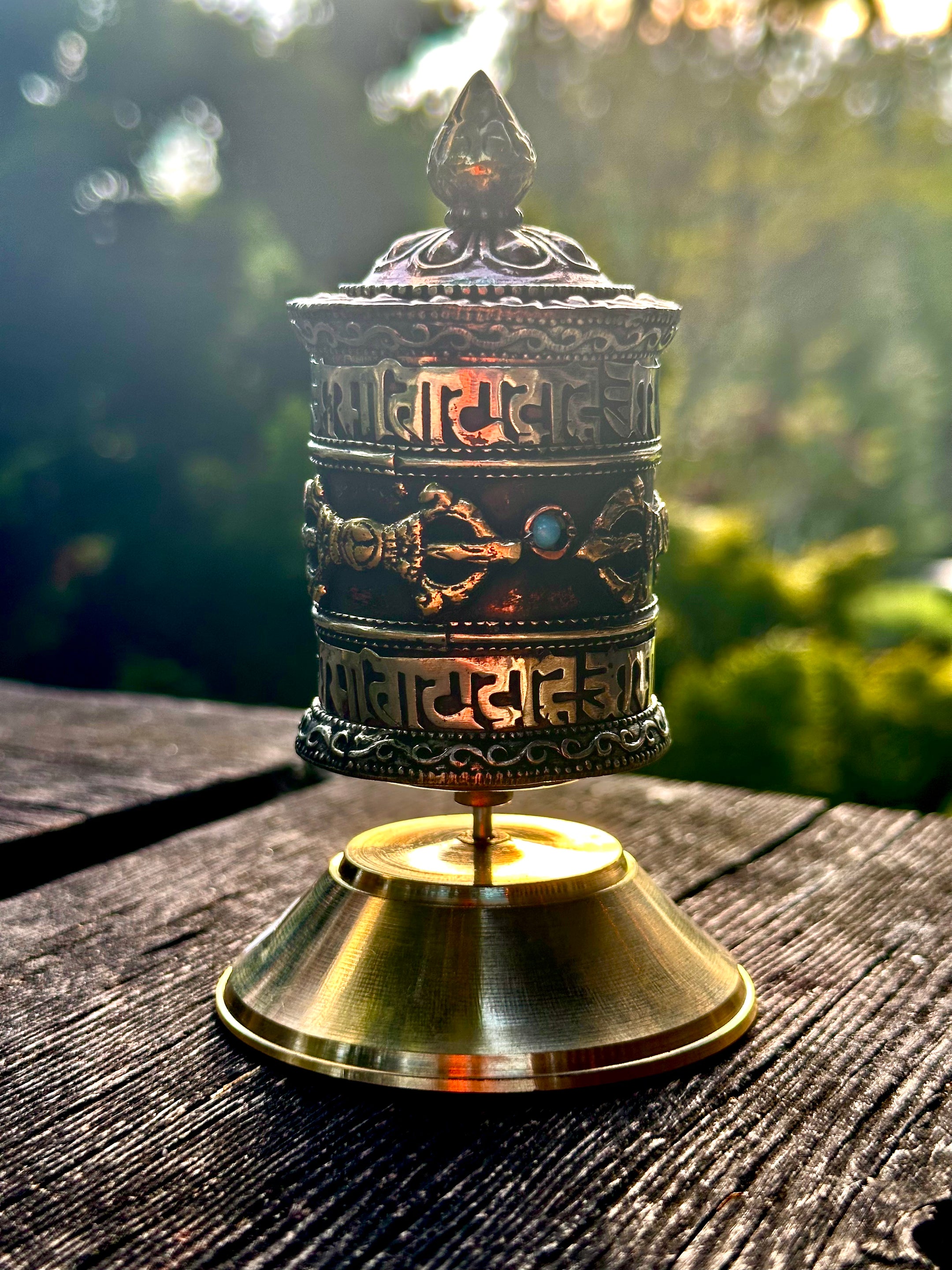 Tibetan Handmade Prayer Wheel, Copper, Beautiful Artisan Craftmanship, Imported from Nepal, 8 Lucky Symbols - The Celestial Boutique