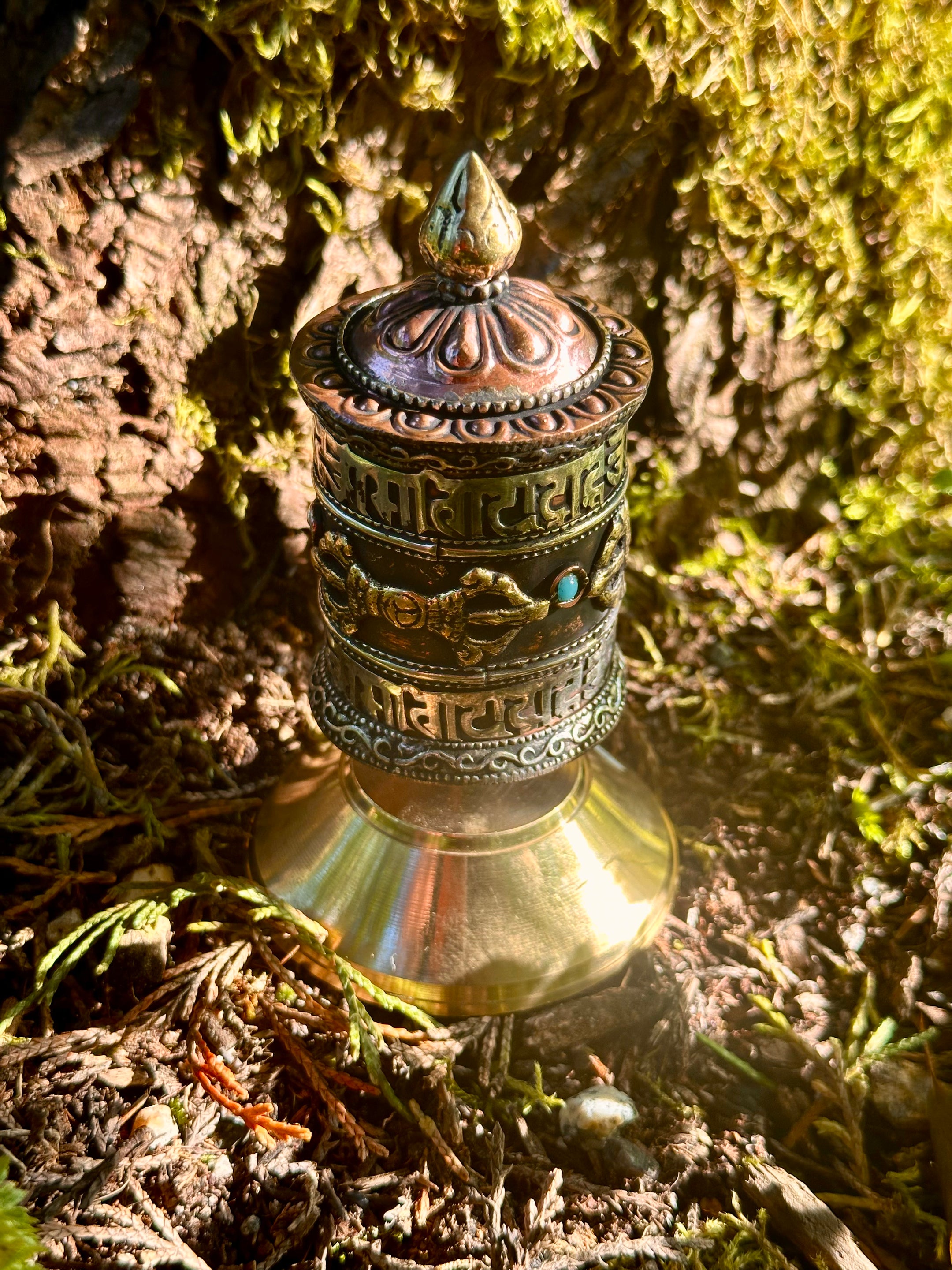 Tibetan Handmade Prayer Wheel, Copper, Beautiful Artisan Craftmanship, Imported from Nepal, 8 Lucky Symbols - The Celestial Boutique