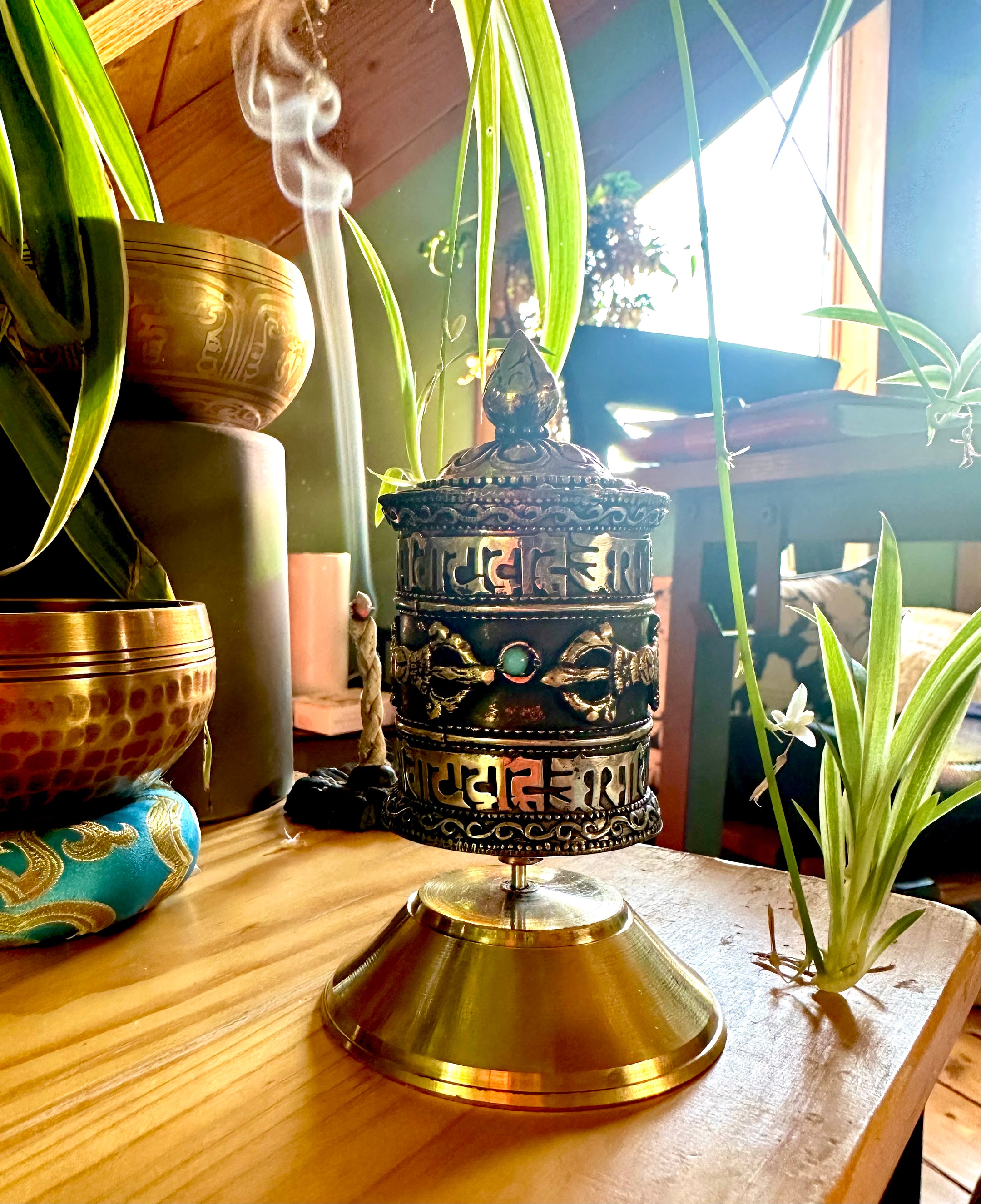 Tibetan Handmade Prayer Wheel, Copper, Beautiful Artisan Craftmanship, Imported from Nepal, 8 Lucky Symbols - The Celestial Boutique