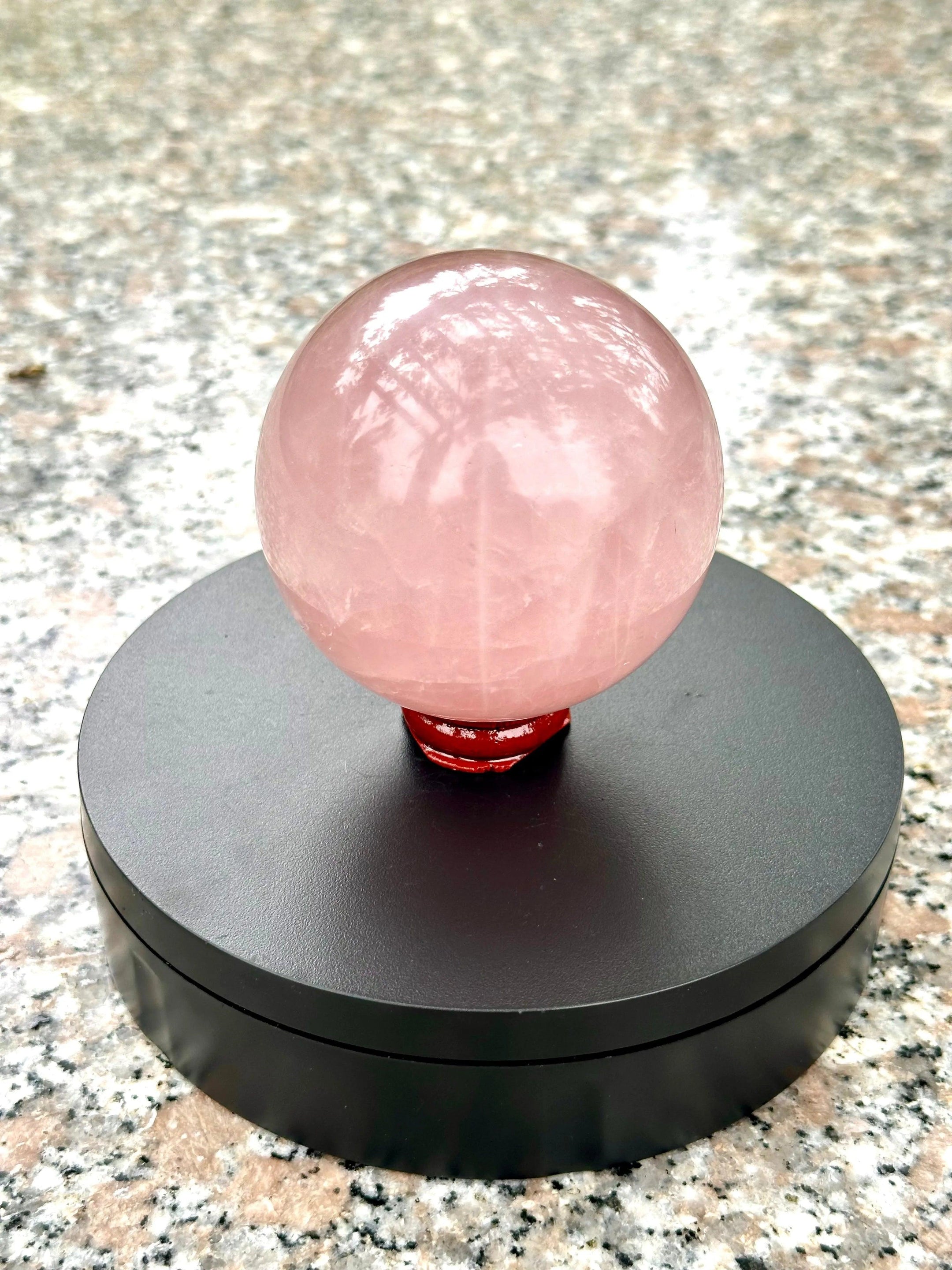 Beautiful and Authentic Large Rose Quartz Sphere from Brazil with Stand 76mm, A++ Quality - The Celestial Boutique