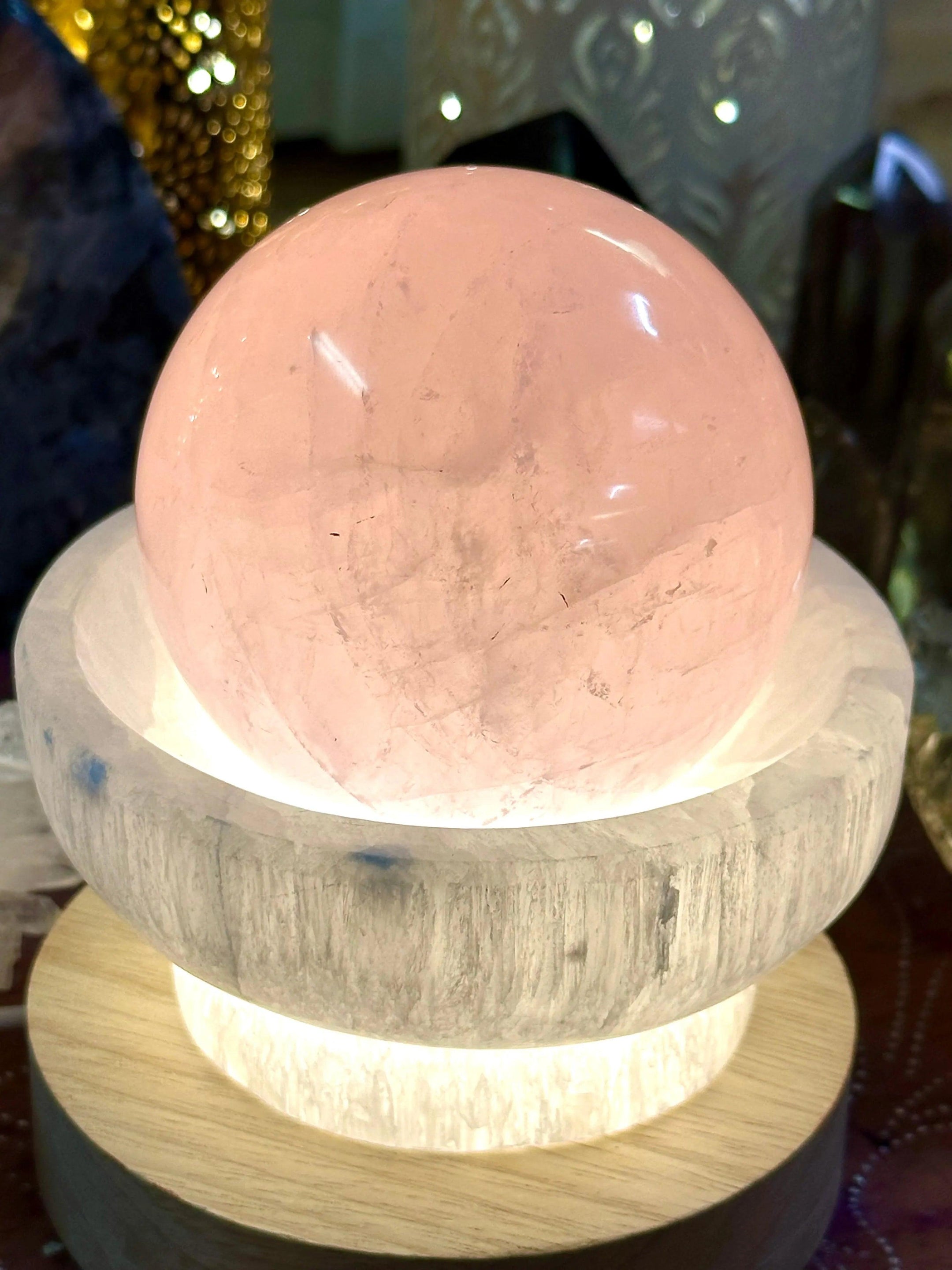 Beautiful and Authentic Large Rose Quartz Sphere from Brazil with Stand 76mm, A++ Quality - The Celestial Boutique