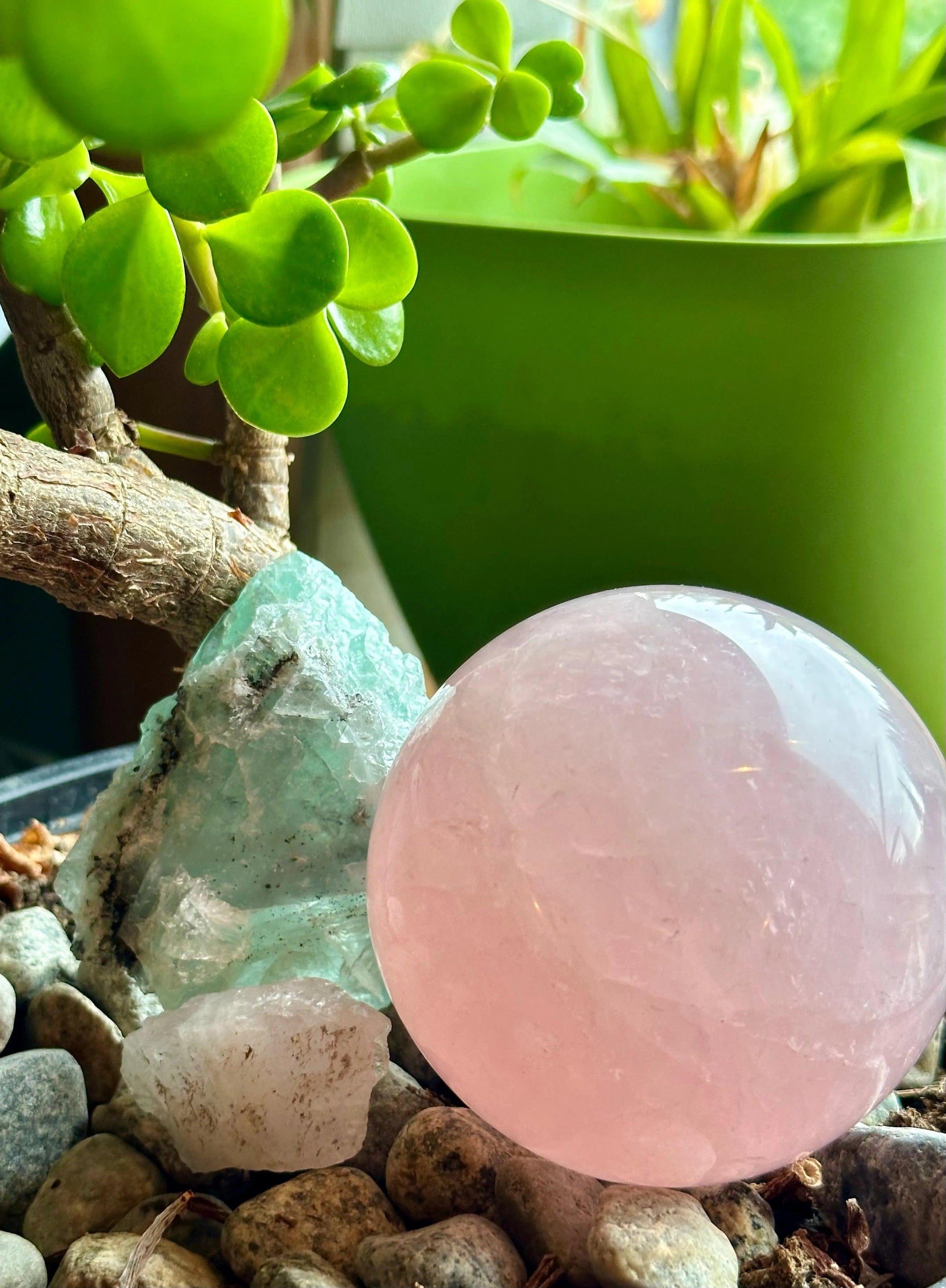 Beautiful and Authentic Large Rose Quartz Sphere from Brazil with Stand 76mm, A++ Quality - The Celestial Boutique