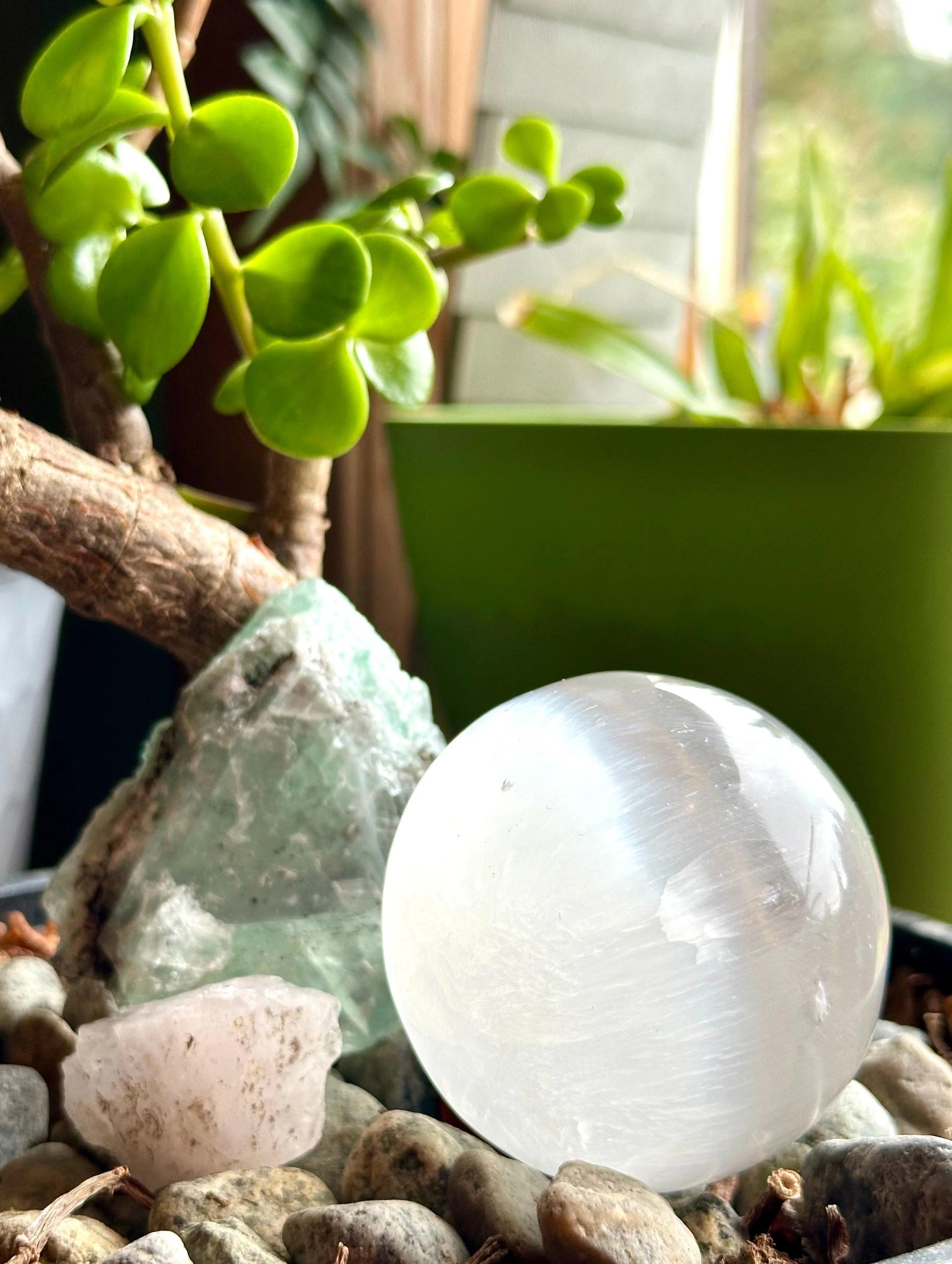 Beautiful Natural Selenite Spheres imported from from Brazil, Average 58mm and 250 grams, Energy Cleansing - The Celestial Boutique