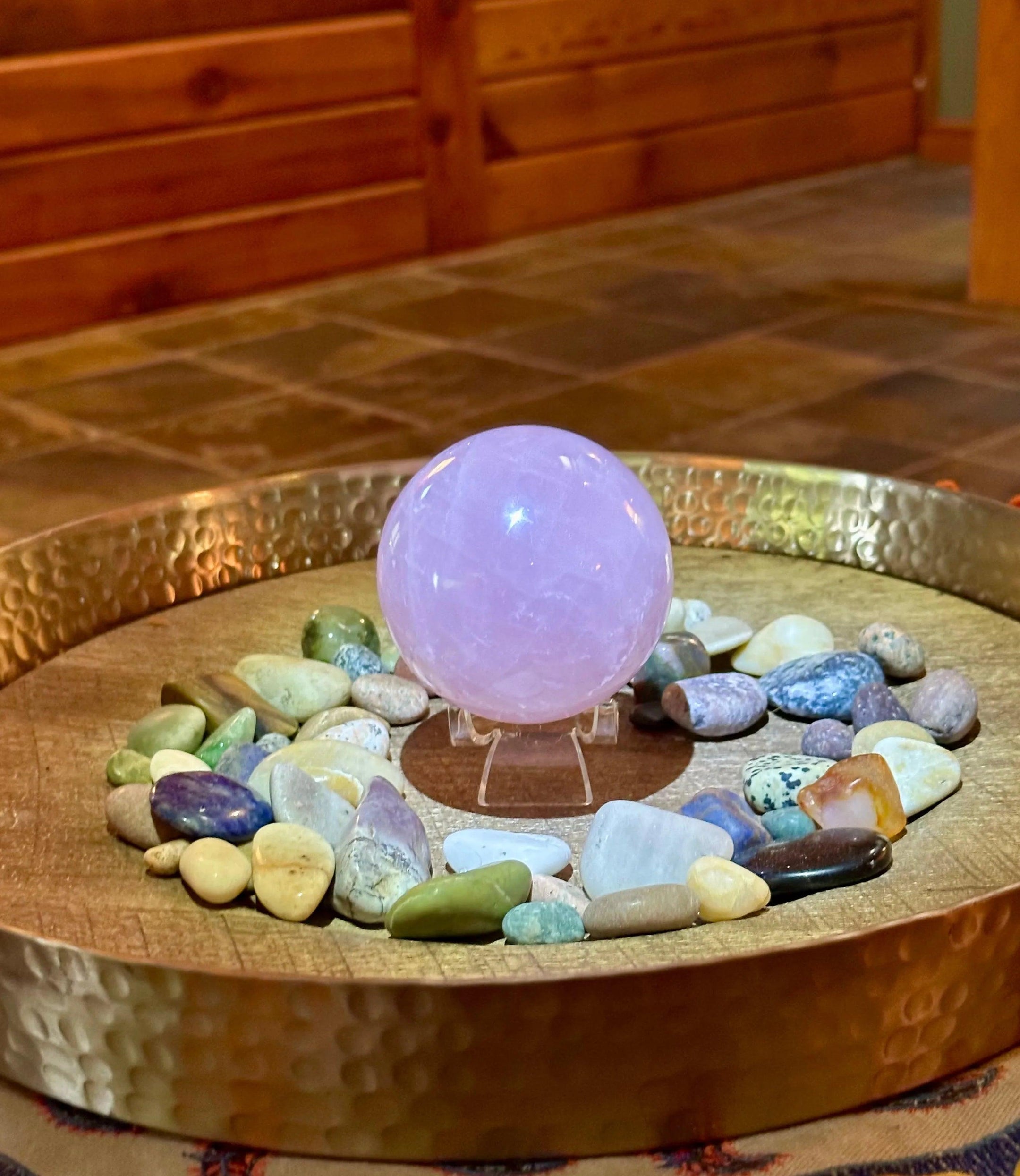 Beautiful and Authentic Large Rose Quartz Sphere from Brazil with Stand 76mm, A++ Quality - The Celestial Boutique