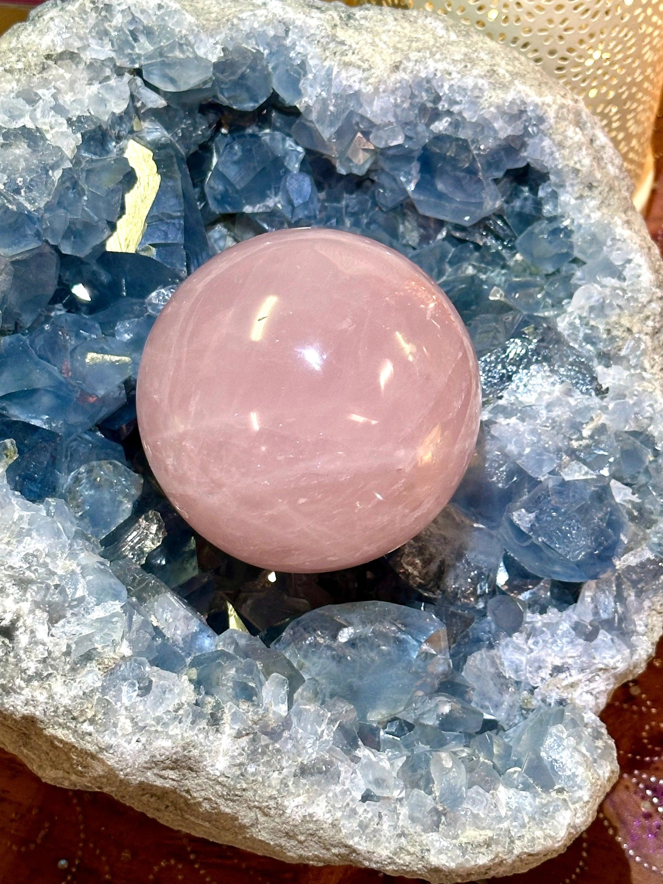 Beautiful and Authentic Large Rose Quartz Sphere from Brazil with Stand 76mm, A++ Quality - The Celestial Boutique