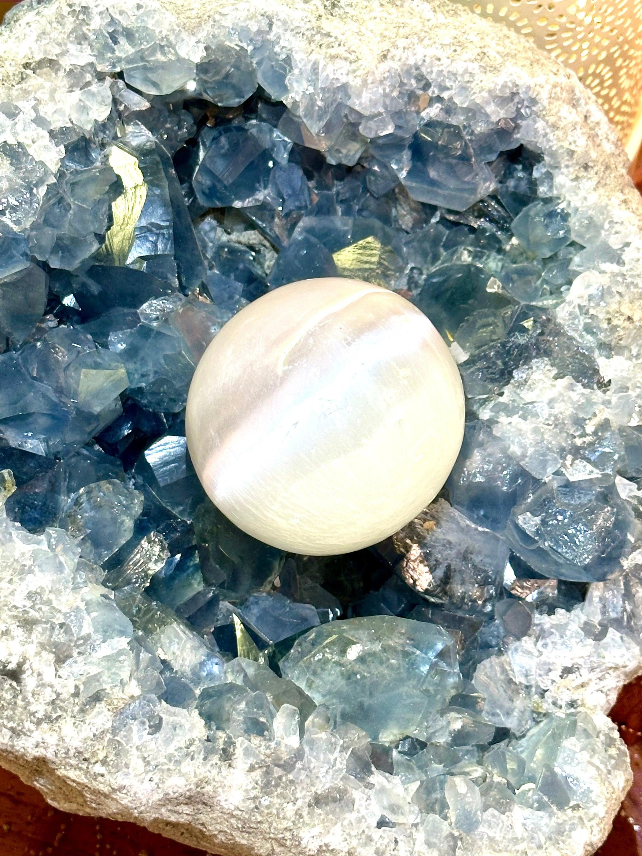 Beautiful Natural Selenite Spheres imported from from Brazil, Average 58mm and 250 grams, Energy Cleansing - The Celestial Boutique