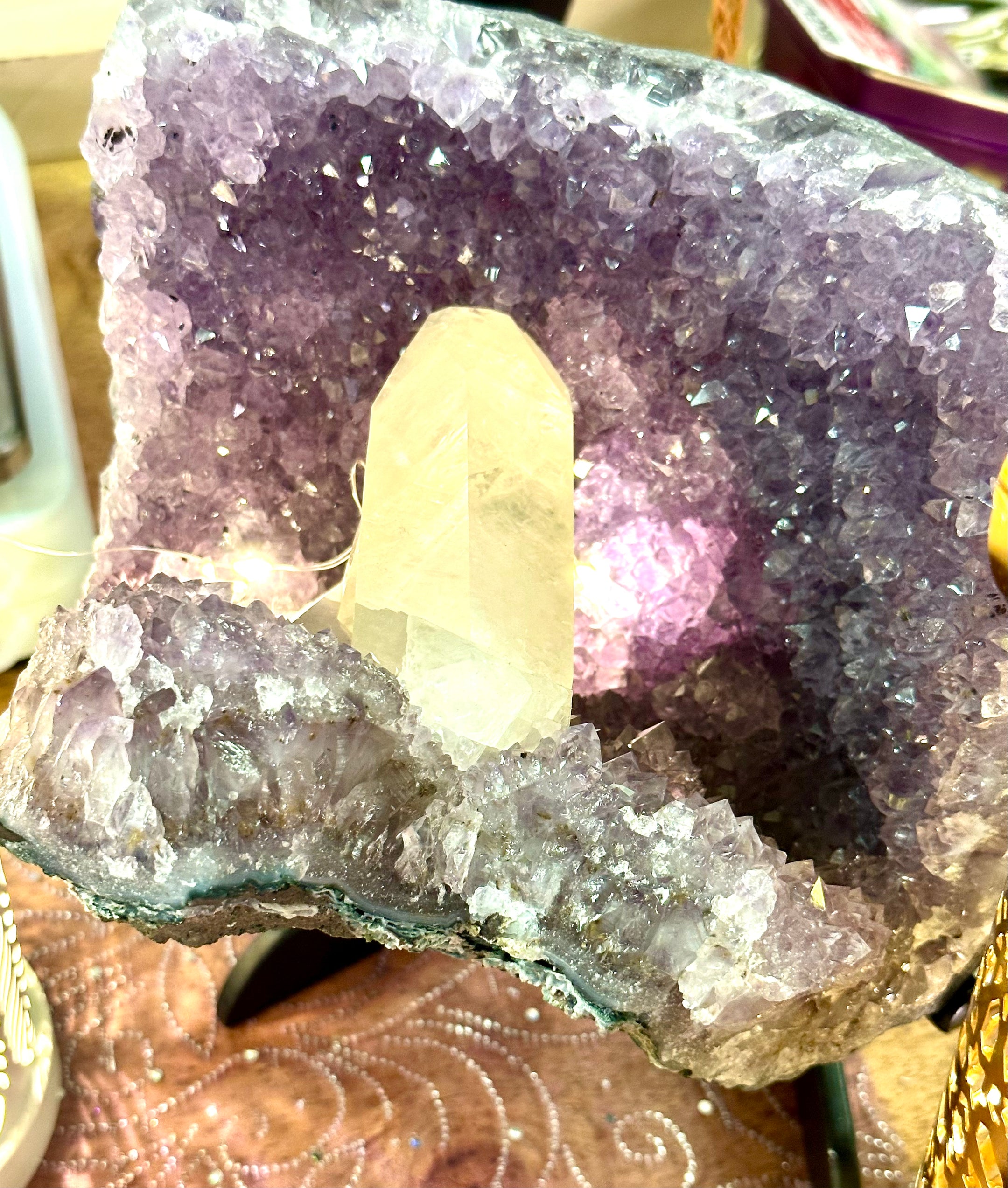 Top Quality XL Amethyst Cluster & Calcite Crystal Point - Healing and Meditation - The Celestial Boutique