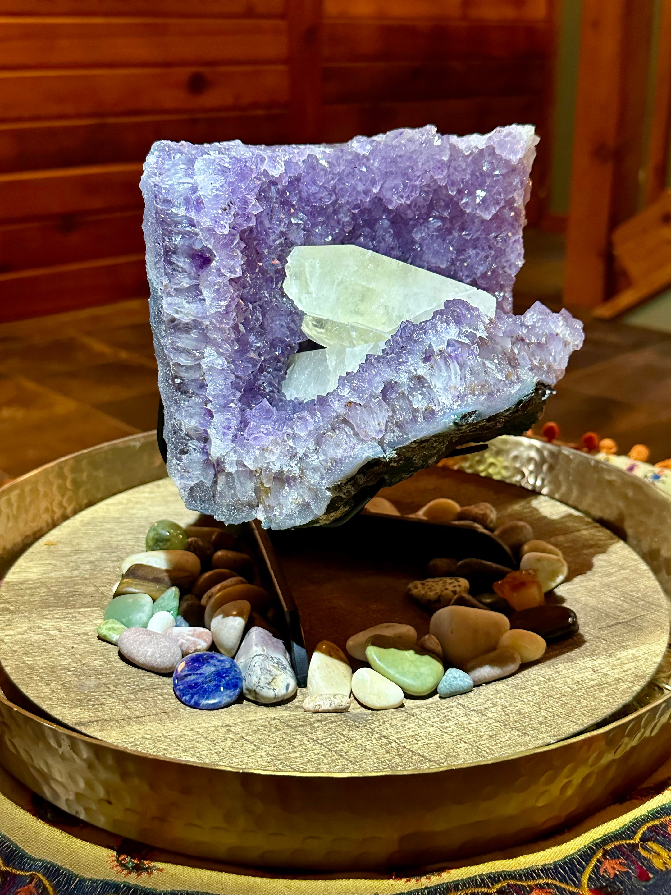 Top Quality XL Amethyst Cluster & Calcite Crystal Point - Healing and Meditation - The Celestial Boutique