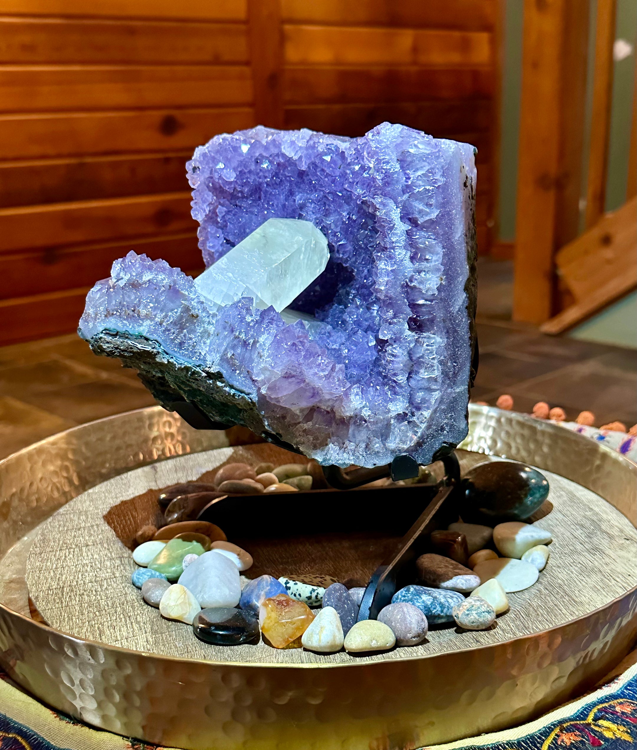 Top Quality XL Amethyst Cluster & Calcite Crystal Point - Healing and Meditation - The Celestial Boutique