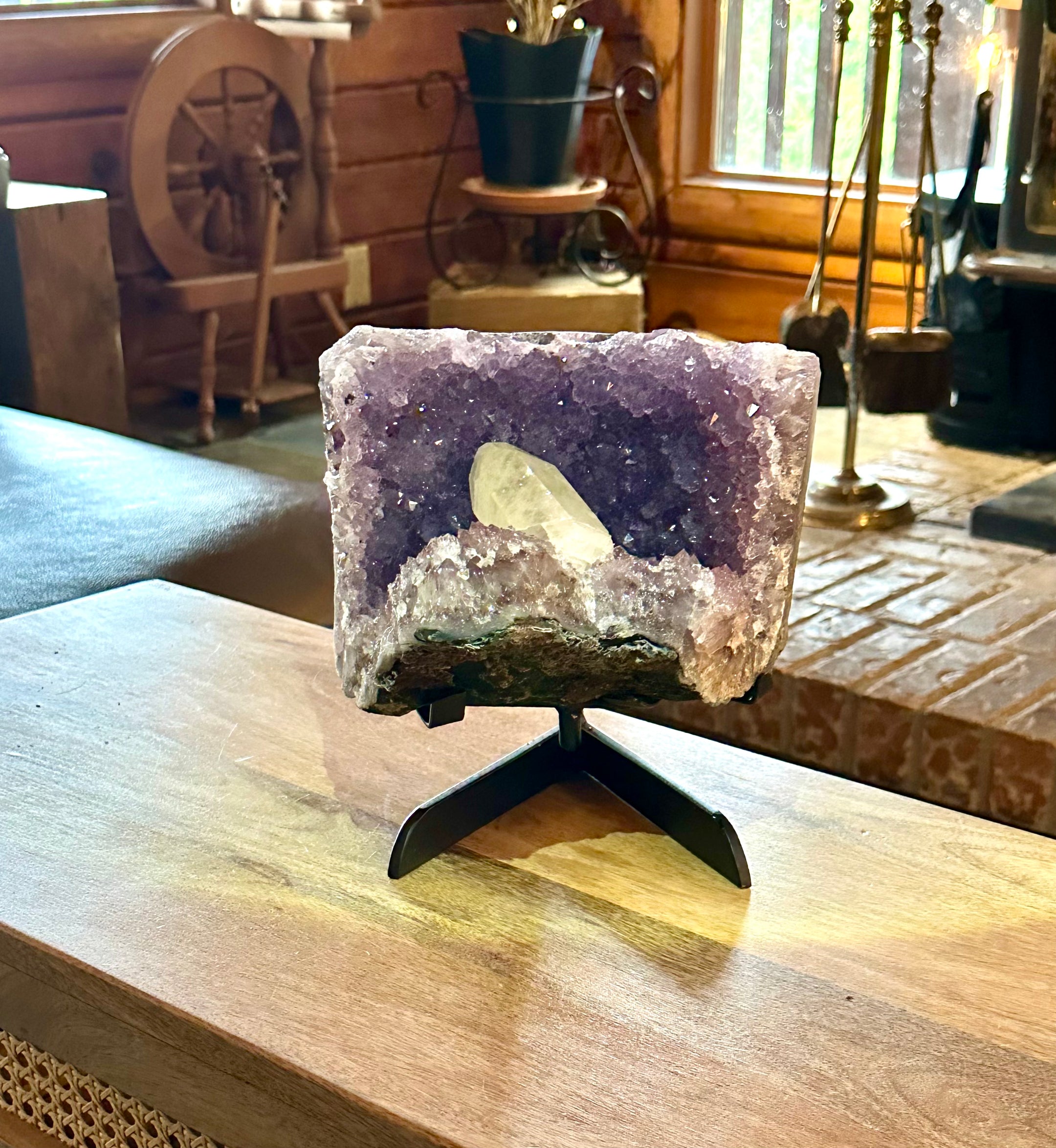 Top Quality XL Amethyst Cluster & Calcite Crystal Point - Healing and Meditation - The Celestial Boutique