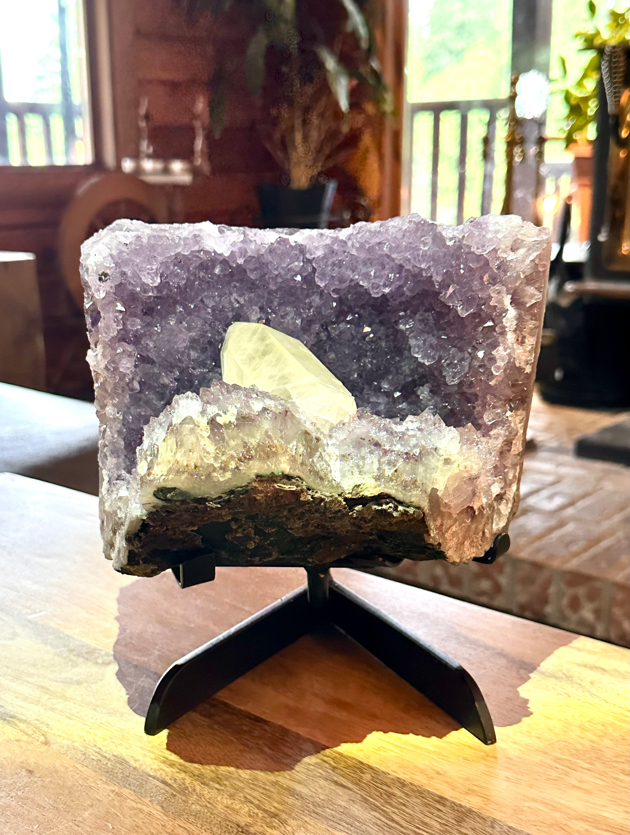 Top Quality XL Amethyst Cluster & Calcite Crystal Point - Healing and Meditation - The Celestial Boutique