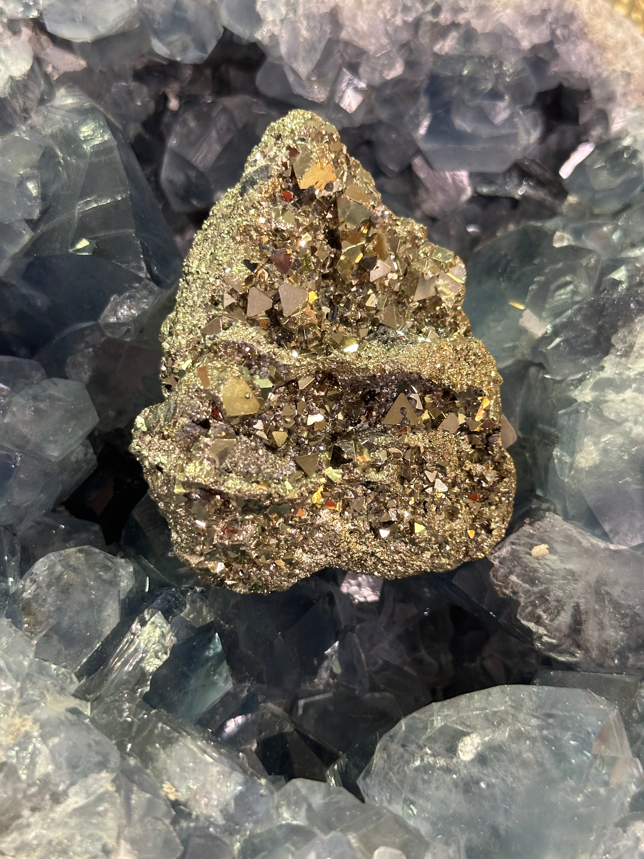 Stunning A Grade Pyrite Cluster from Brazil - High Quality Cubic Pyrite Crystal for Healing, Home Decor, and Meditation - The Celestial Boutique