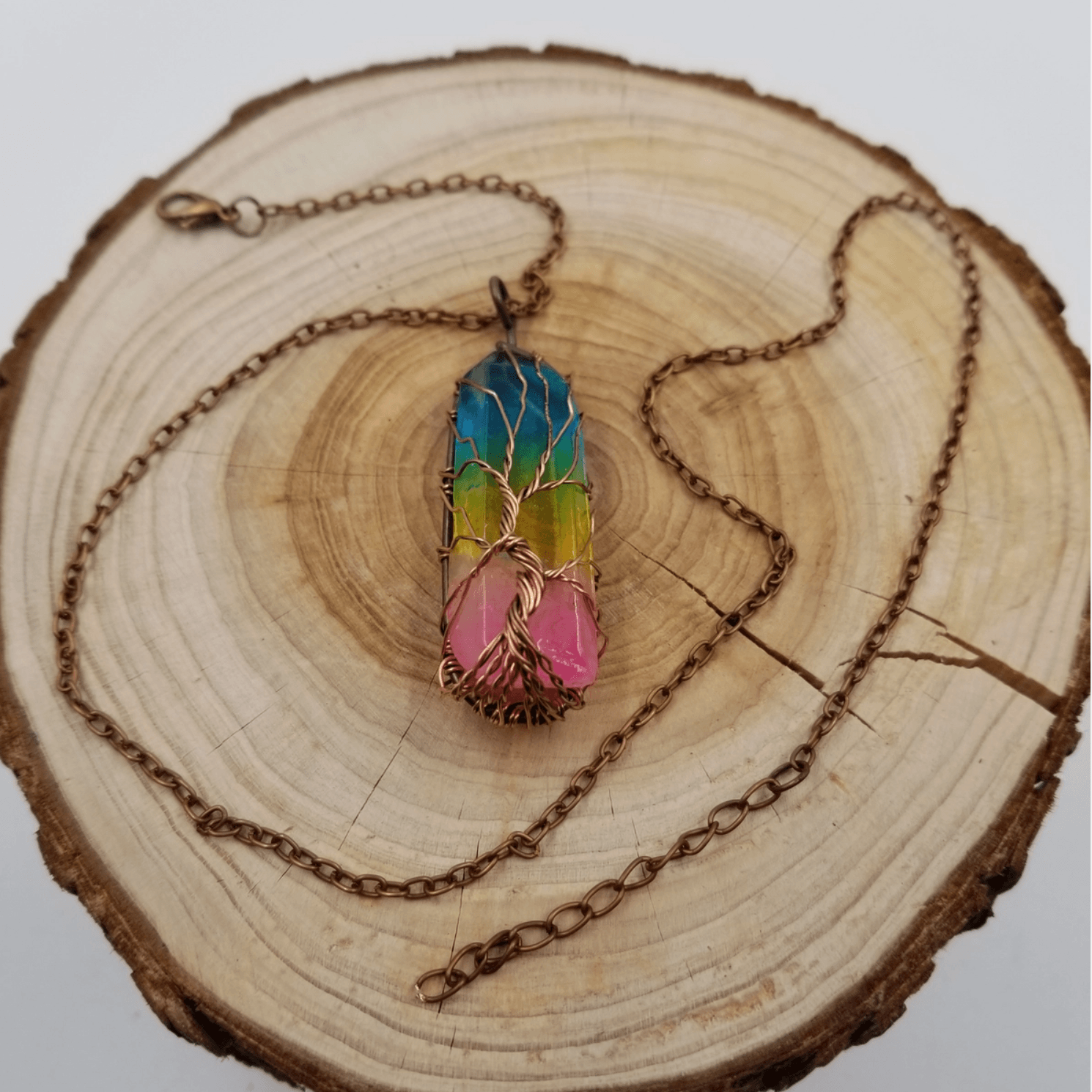 Beautiful Rainbow Quartz Wired Rainbow Crystal Necklace, Stunning Gemstone Jewelry, Healing Crystal, Unique Gift, Elegant Design - The Celestial Boutique