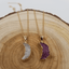 Gold Plated Natural Crystal Moon Pendant Necklace, Treated Amethyst, Elegant Jewelry, Healing Gemstone, Unique Gift