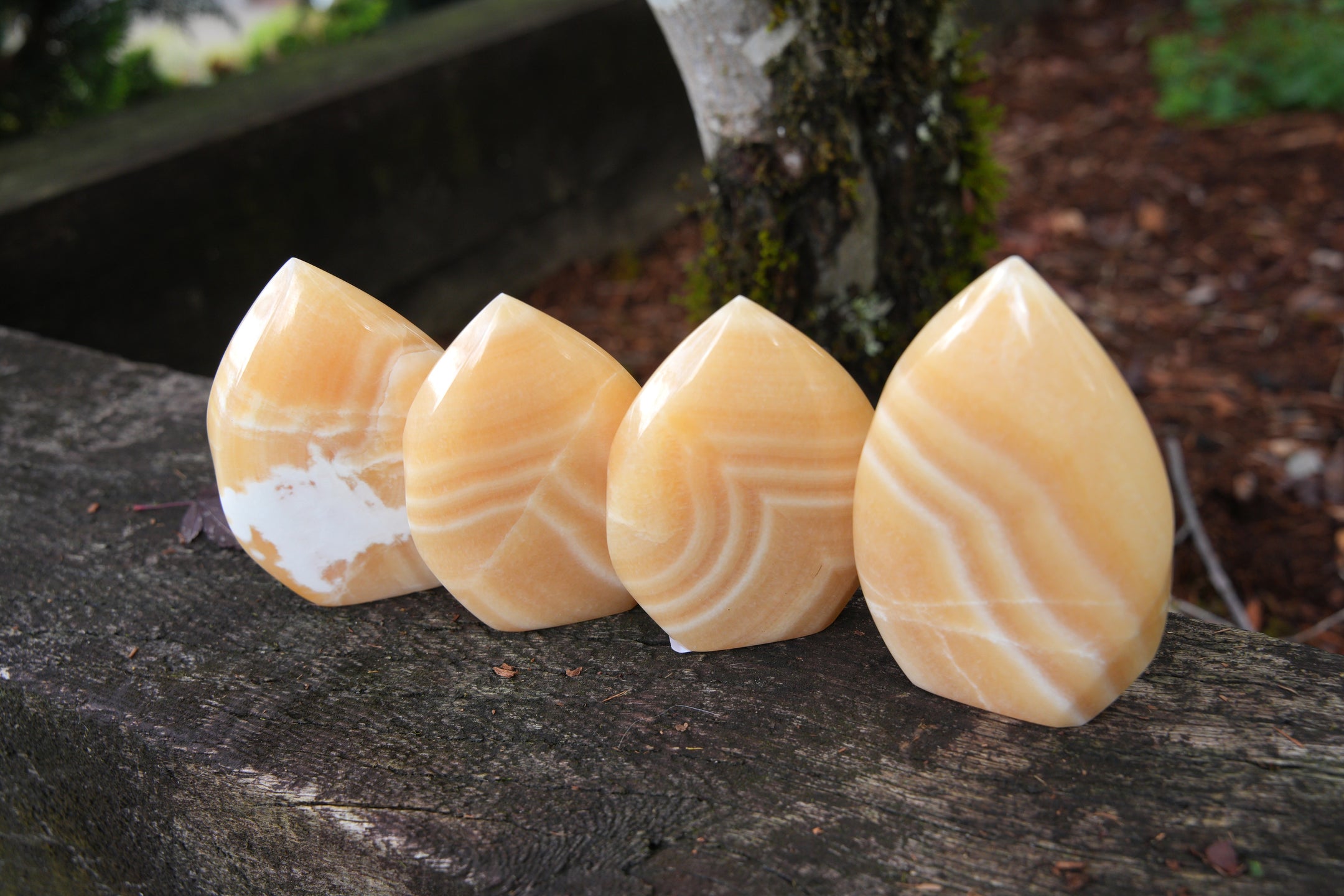 Beautiful Mango Calcite Gemstone Leaf Carving – Handcrafted with Uplifting Benefits, Various Options